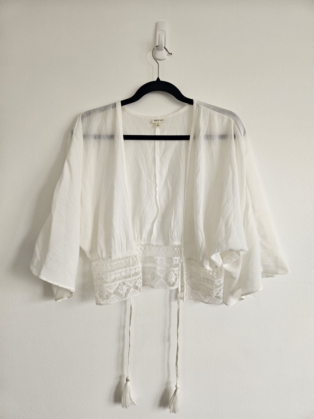 Self E S Small Sheer White Lace Bolero Front Tie Closure